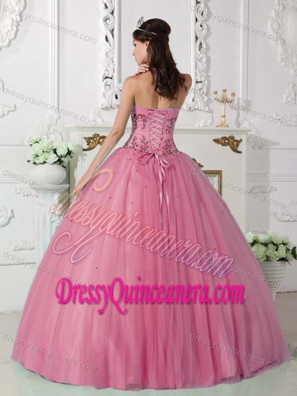 Lovely Pink Sweetheart Tulle and Taffeta Quinceanera Dress with Beading