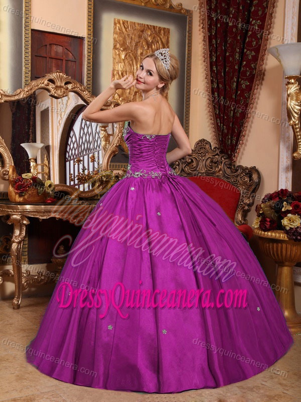Fuchsia Strapless Taffeta and Tulle Quinceanera Dresses with Appliques