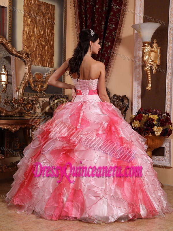 Multi-color Beaded Sweetheart Organza Quinceanera Dresses with Ruffles