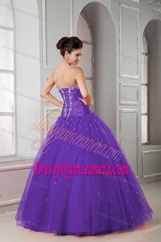 Discount Purple Sweetheart Dress for Quince with Beading Made in Tulle