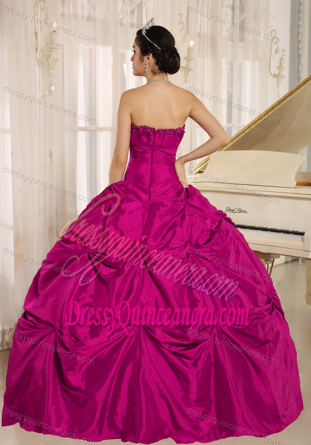 Simple Strapless Red Quinceanera Dresses with Pick-ups Made in Taffeta