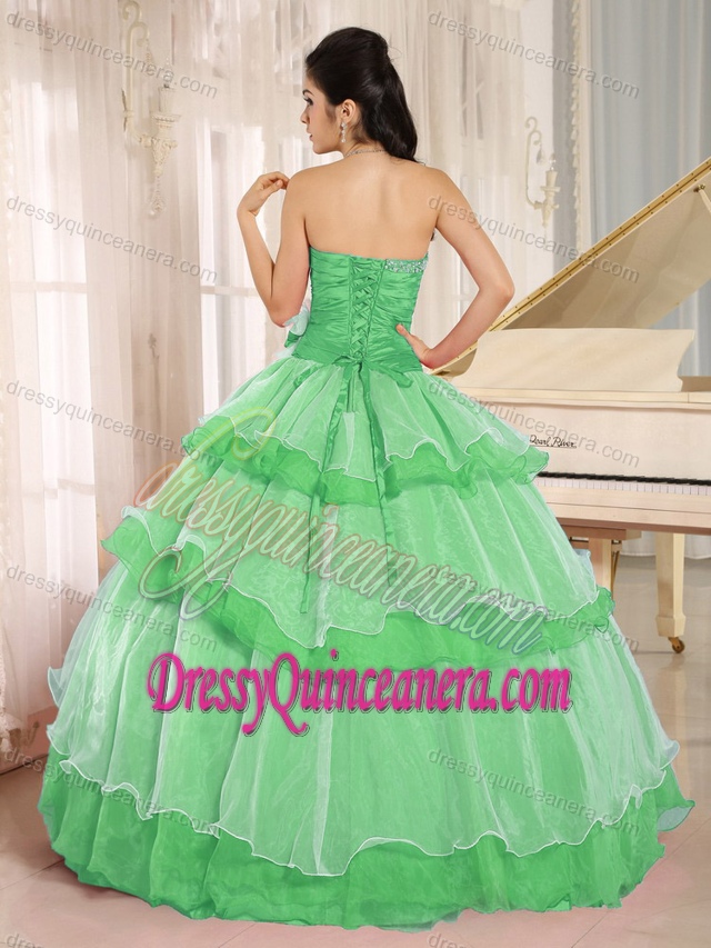 2013 Green Sweetheart Ruffled and Beaded Quinceanera Dress in Organza