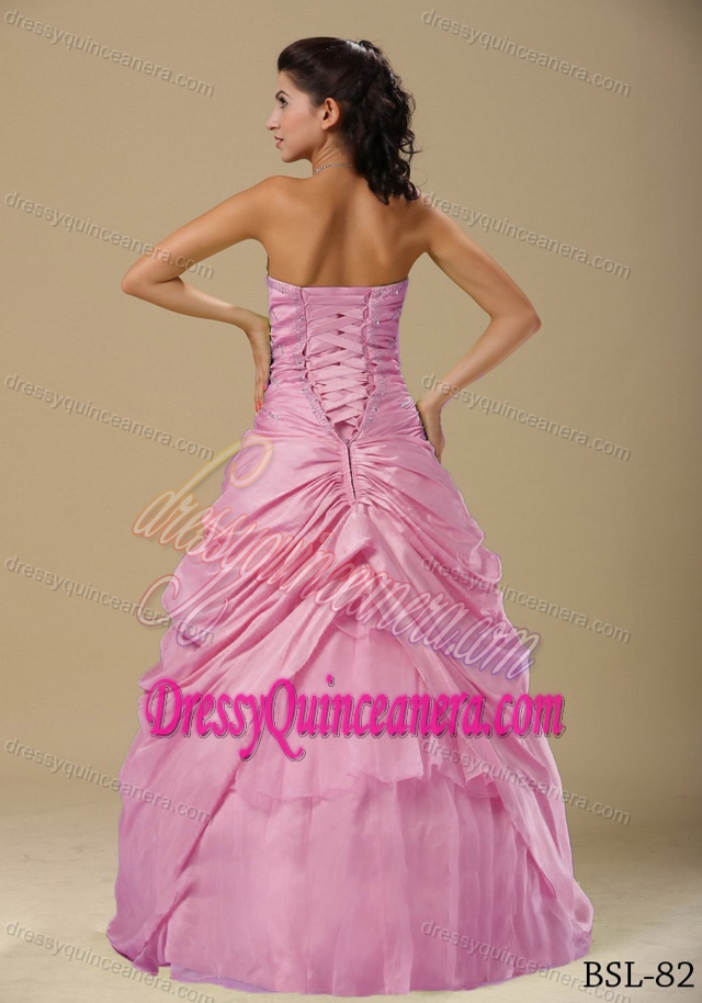 Pink Beaded and Ruched Dresses for Quinceanera with Hand Made Flowers