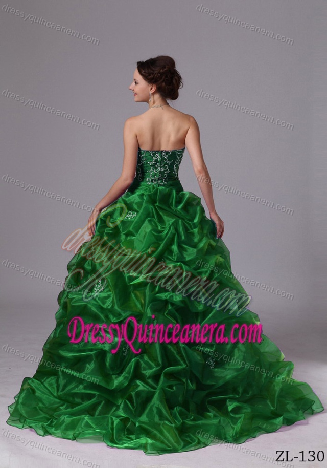 Green Quinceanera Dresses for Custom Made with Embroidery and Pick-ups