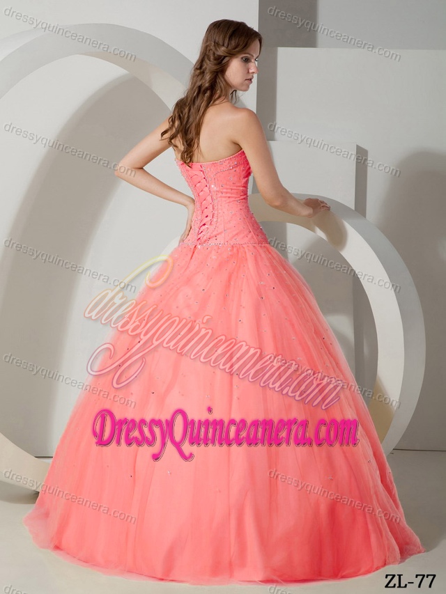 2015 Beautiful Strapless Tulle Beaded Quinceanera Dress on Wholesale Price