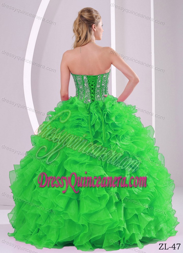 Green Sweetheart Beaded Quinceanera Dress in Sweet 16 with Ruffled Layers