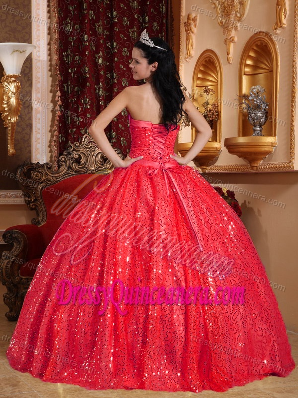 Red Sweetheart Quinceanera Dress with Beading and Sequins on Promotion