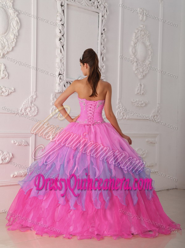 Pink Sweetheart Organza Beaded and Ruched Sweet 16 Quinceanera Dress