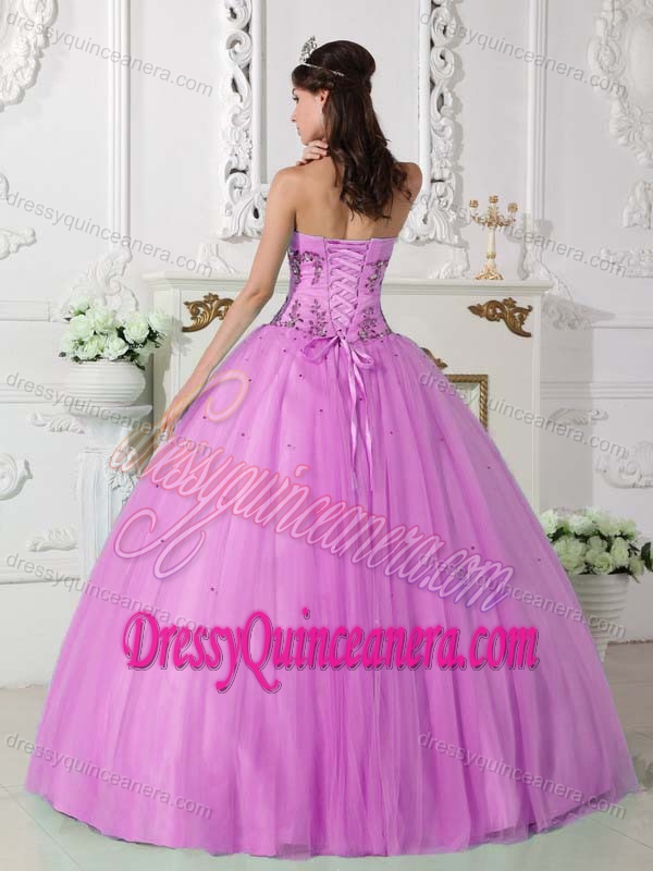 Impressive Beaded Tulle and Taffeta Long Quinceanera Dress in Lavender