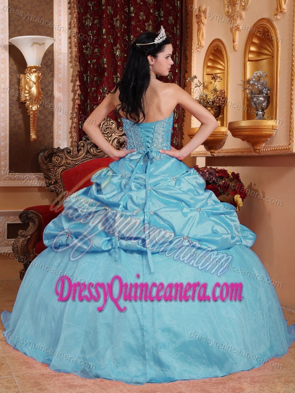 Sweetheart Lace-up Floor-length Baby Blue Magnificent Dress for Quince