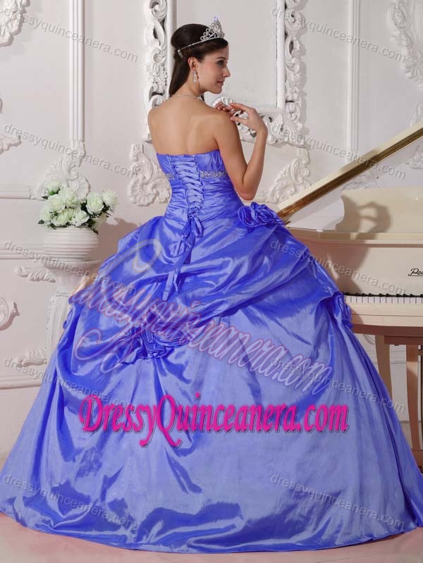Ruched and Beaded Blue Sweet Sixteen Quinceanera Dresses with Flowers