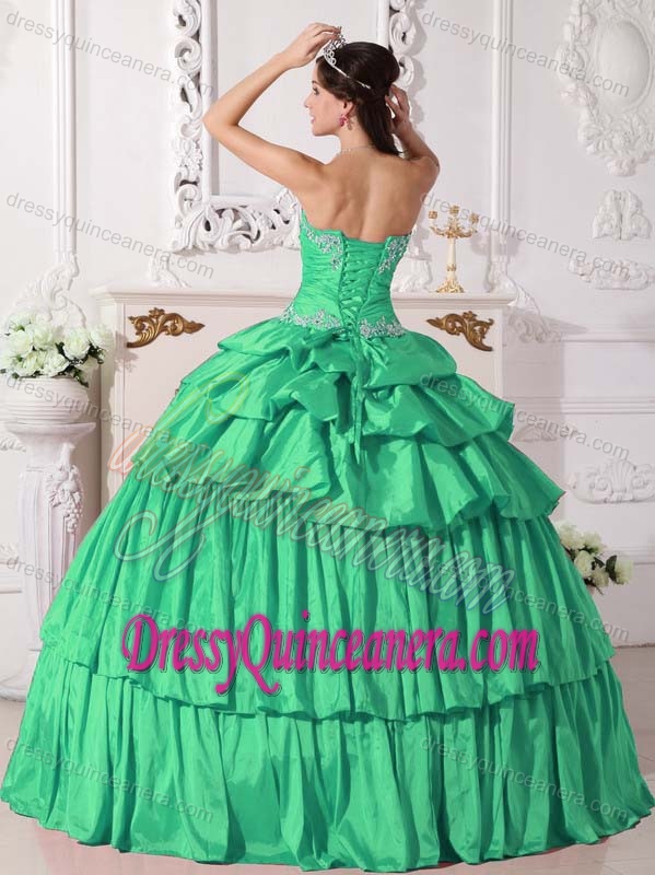 Luxurious Sweetheart Floor-length Taffeta Sweet Sixteen Dress in Green