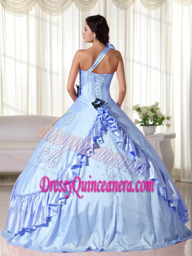 One Shoulder Taffeta Lilac Magnificent Quinceaneras Dress with Beading