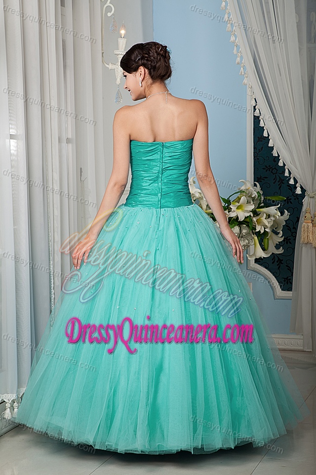 Discount Turquoise Princess Zipper-up Tulle Sweet 16 Dress with Beading