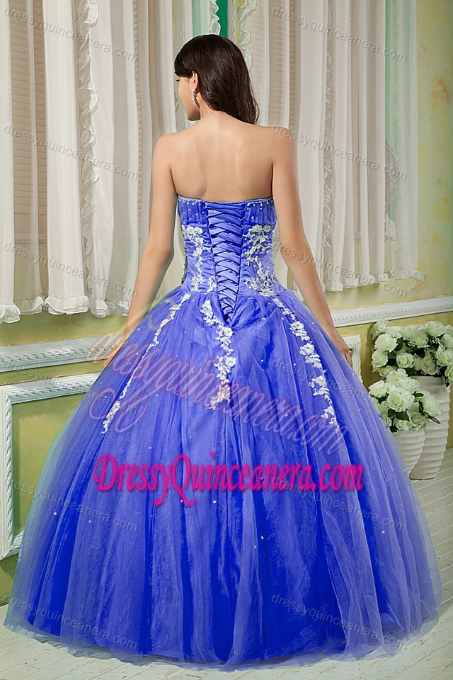 Popular Sweetheart Lace-up Purple Tulle Dress for Quince with Appliques