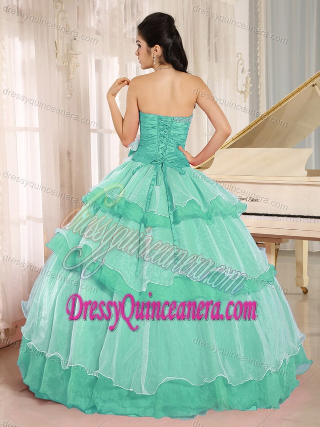 Turquoise Sweetheart Beaded 2013 Gorgeous Sweet 15 Dress with Ruches