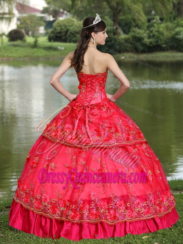 Beaded Taffeta Lace-up Sweet Spring Quinces Dress with Flowers for 2014