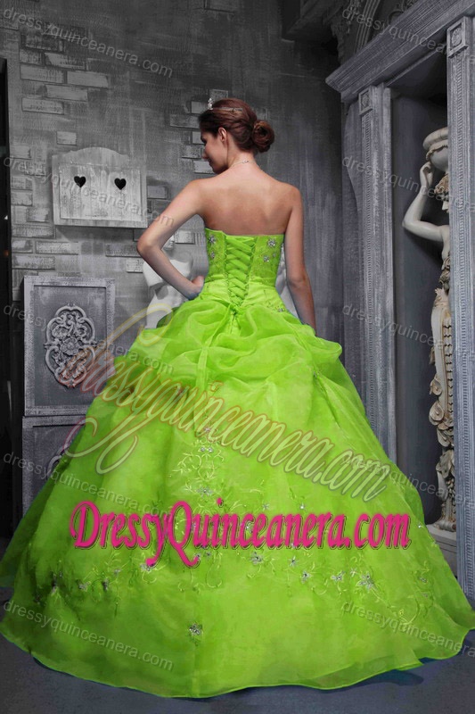 Elegant Strapless Taffeta and Organza Quinceanera Dresses in Spring Green