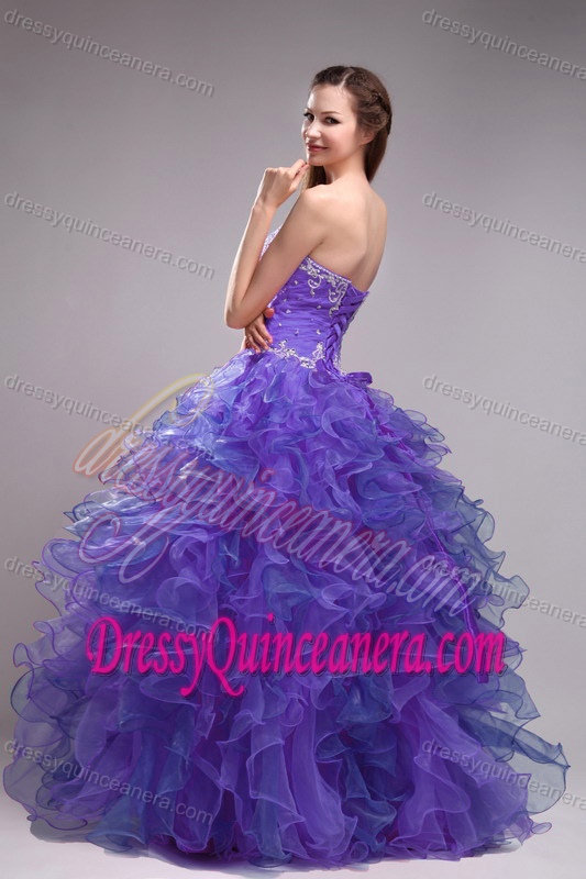 Impressive Sweetheart Purple Floor-length Organza Dress for Quinceanera