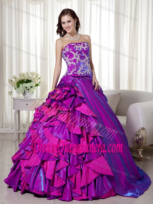 Romantic Taffeta Appliqued Sweet Sixteen Dresses for 2014 in Purple