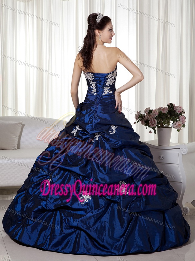 Gorgeous Blue Strapless Taffeta Quinceanera Gown Dress with Appliques