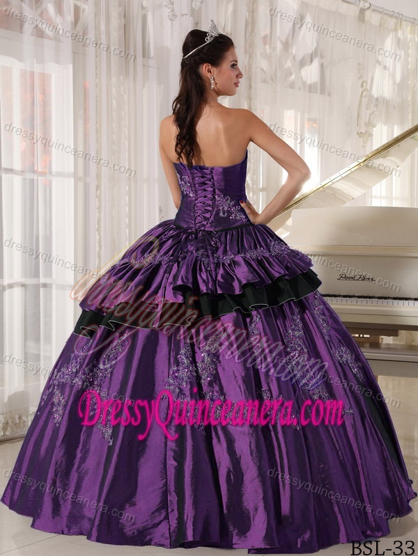 Most Popular Taffeta Beaded Quinceanera Gown Dresses with Appliques