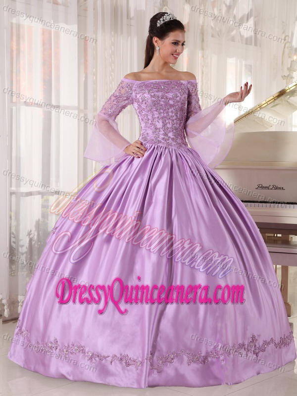Lavender Off the Shoulder Quinceanera Dress for 2015 with Appliques