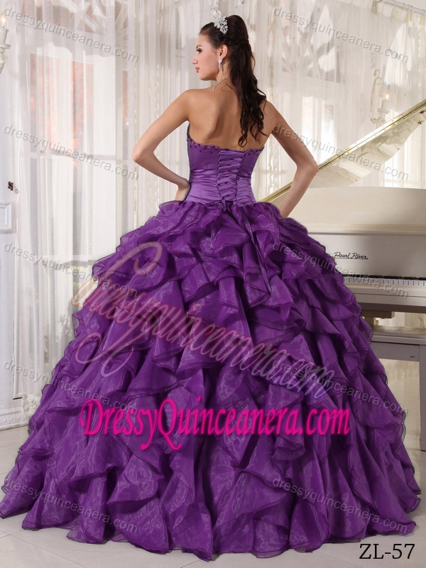 Special Satin and Organza Beaded Quinceanera Gown Dress in Purple