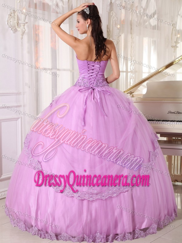 Noble Taffeta and Tulle Appliqued Quinceanera Gown Dress in Lavender