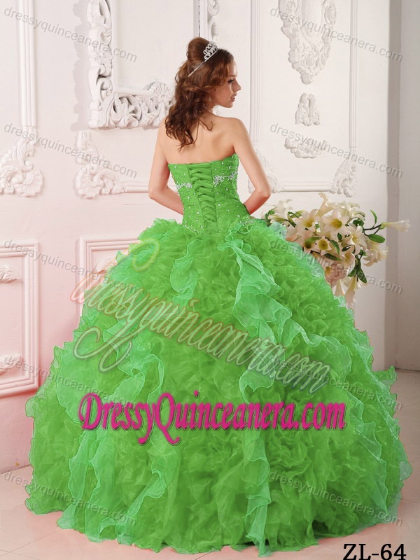 Classical Organza Appliqued Green Quinceanera Dresses with Beading