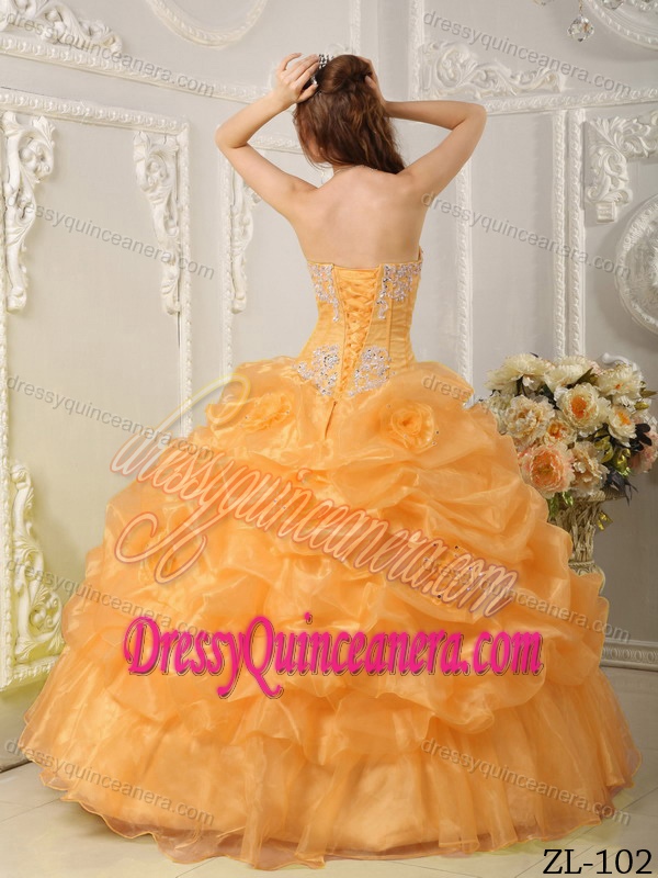 Modest Gold Organza Quinceanera Gown Dresses for 2015 with Beading