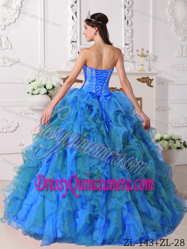 Latest Satin and Organza Embroidered Quinceanera Gown Dress in Blue
