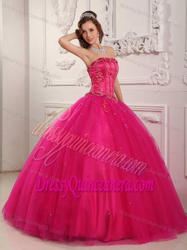 Elegant Tulle Hot Pink Quinceanera Gown Dress for 2013 with Beading