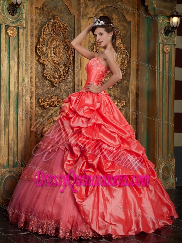 Taffeta and Tulle Lace Appliqued Quinceanera Dress 2012 in Watermelon