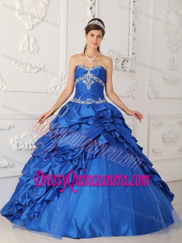 Sweetheart Appliqued Quinceanera Gown Dresses with Beading in Blue