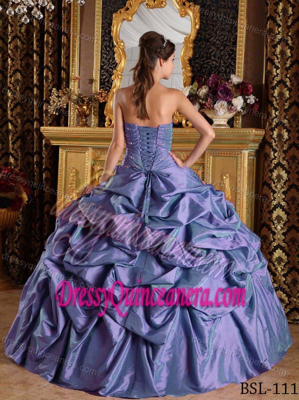 Strapless Taffeta Beaded Purple Quinceanera Dress with Pick-ups in 2013