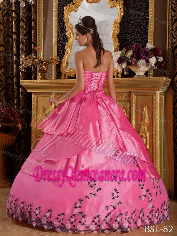 Discount Hot Pink Taffeta 2013 Quinceanera Gown Dress with Appliques