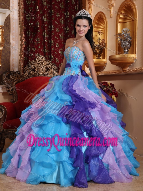 Colorful Sweetheart Ball Gown Beading and Appliques Quinceanera Dresses