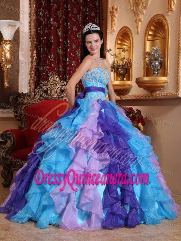 Colorful Sweetheart Ball Gown Beading and Appliques Quinceanera Dresses