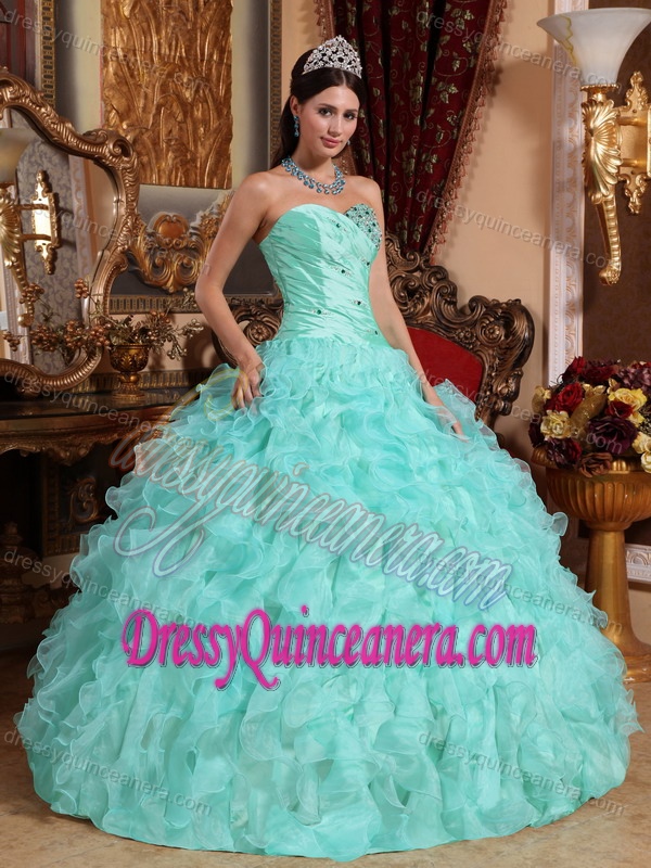 Mint Green Sweetheart Organza Quinceanera Dress with Beading and Ruffles