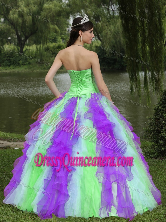 Colorful Sweetheart Dress for Quinces for Summer with Beading and Ruffles