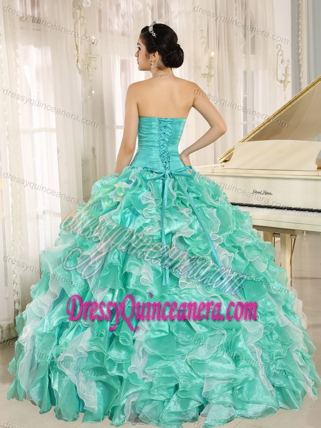 Apple Green Beading Sweetheart 2013 Quinceanera Gown Dress with Ruffles