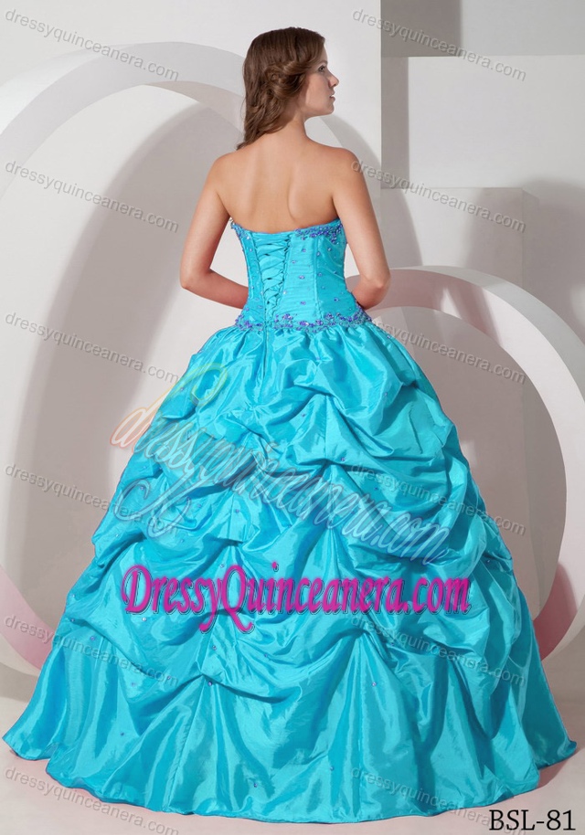 Strapless Taffeta Cute Sweet Sixteen Quinceanera Dress in Aqua Blue