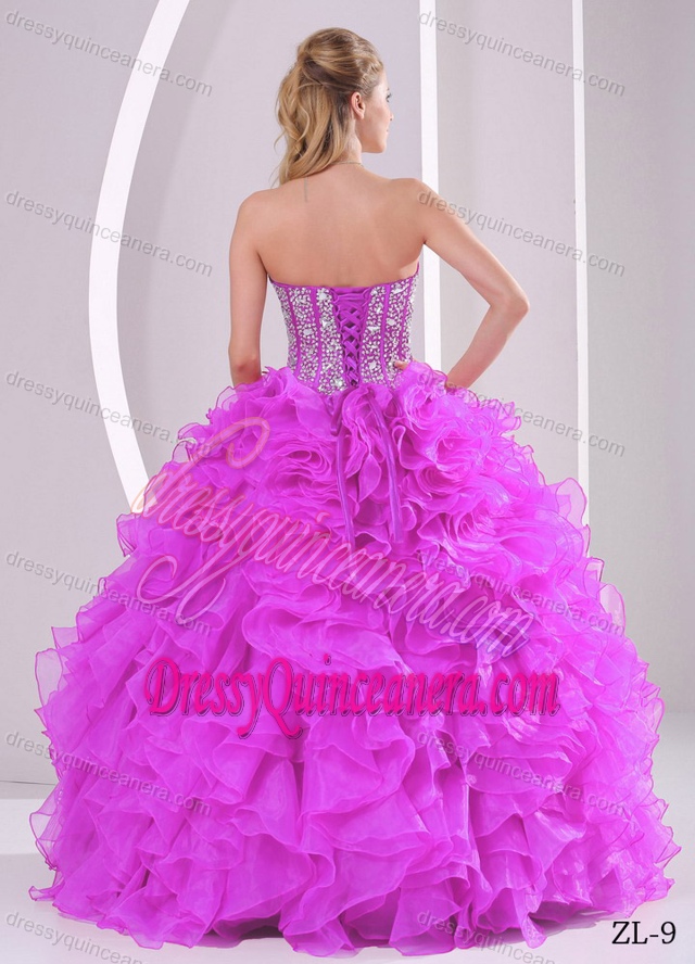 Sweetheart Beaded Low Price Fuchsia Quinceanera Dress with Ruffles