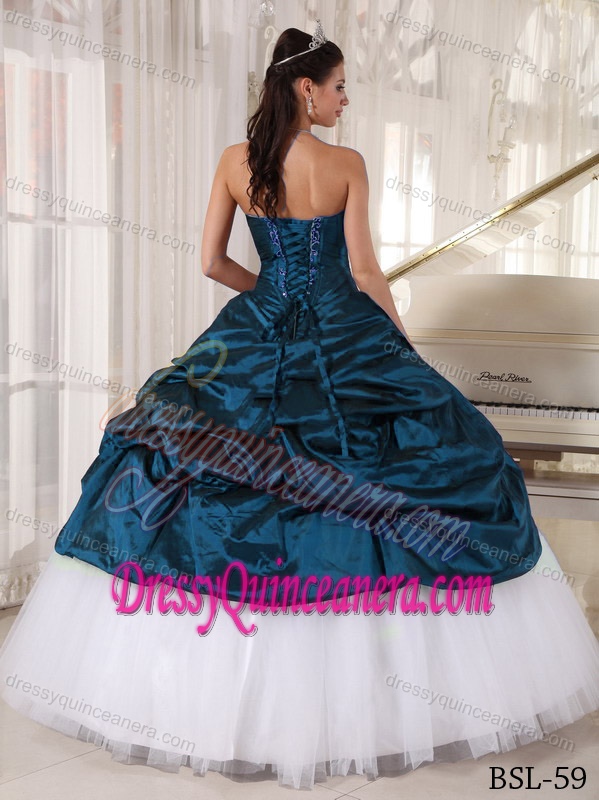 Sweetheart Taffeta and Tulle Nice Dress for Quince in Teal and White
