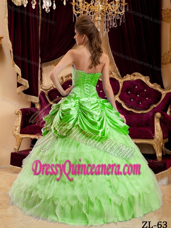 Custom Made Strapless Sweet 16 Dresses with Ruffles in Spring Green