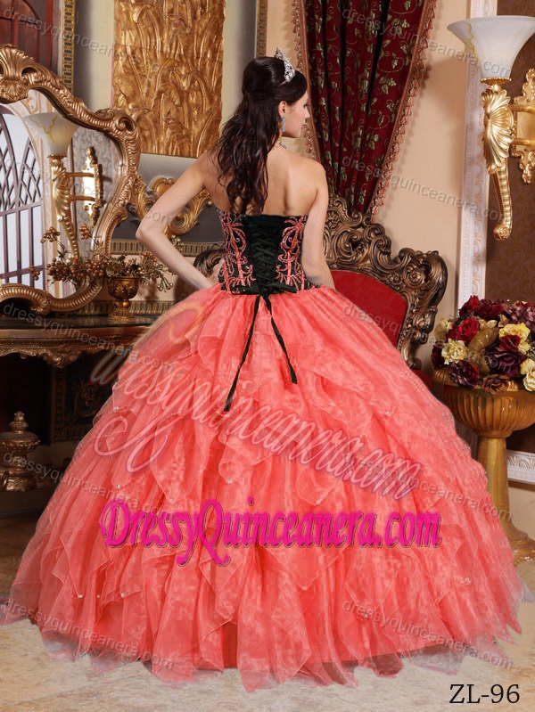 Orange Red Cheap Sweetheart Quinceanera Dresses with Embroidery