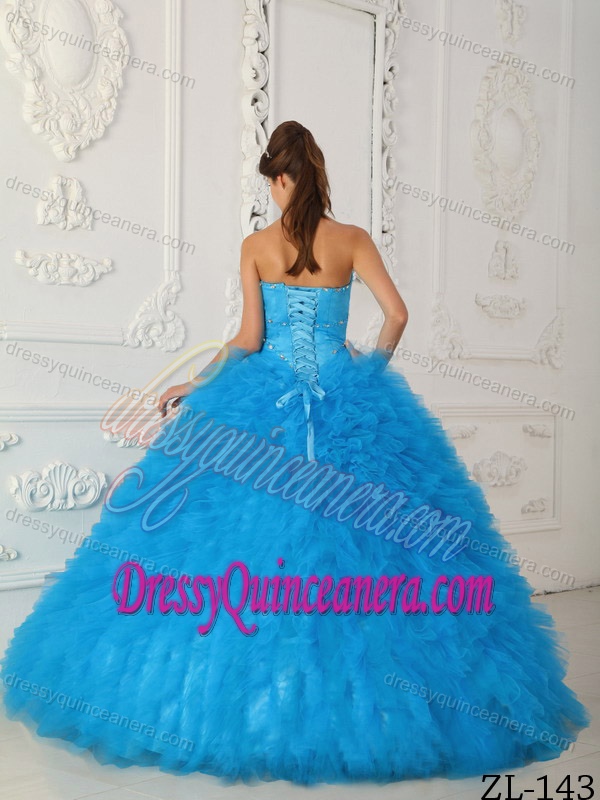 Elegant Beaded Satin and Organza Quinceanera Dresses in Aqua Blue