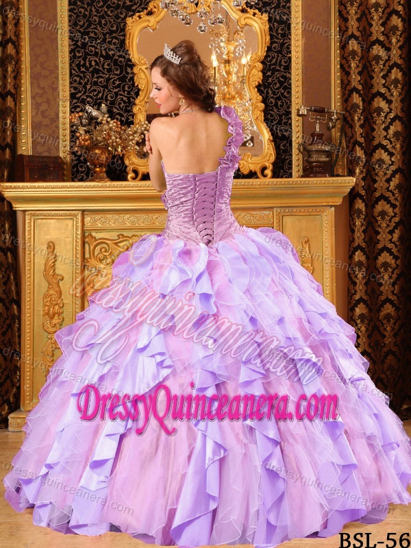 Ball Gown One Shoulder Ruffled 2013 Sweet Sixteen Dresses in Organza