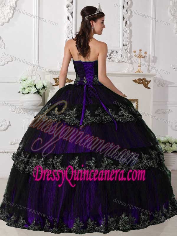 Clearance Purple and Black Quinceanera Dresses with Layers in Taffeta and Tulle
